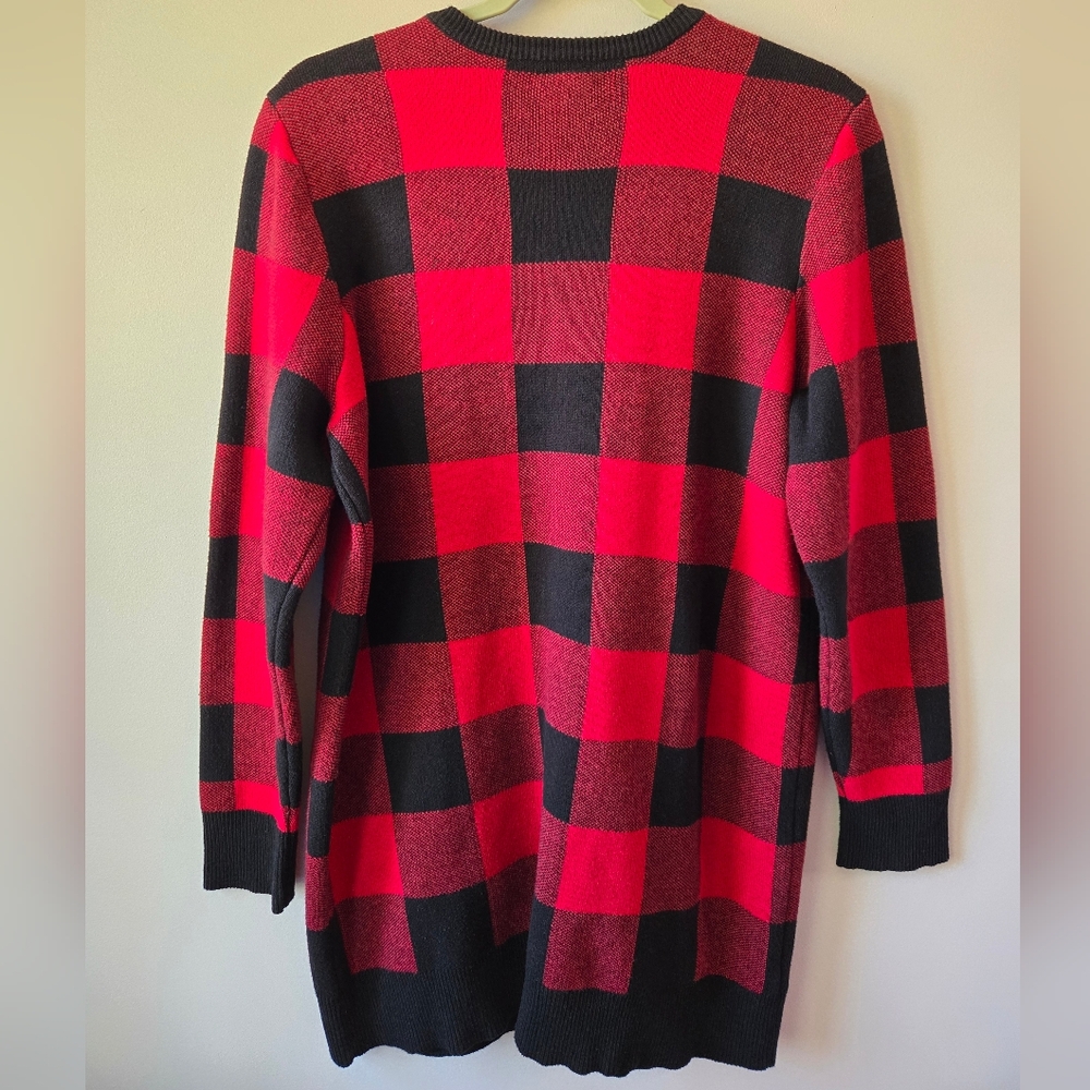 Disney Parks Mickey Mouse Buffalo Plaid Cardigan Sweater - Red & Black - Size L - Picture 6 of 11